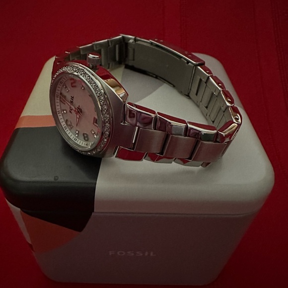 FOSSIL WATCH GLITZ BEZEL SILVER BRACELET BAND - Picture 4 of 11